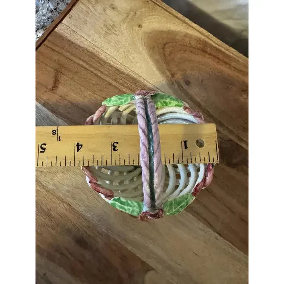 Vintage Spanish Hand-Painted Woven Lattice Pottery Basket Trinket Dish - Picture 6 of 10